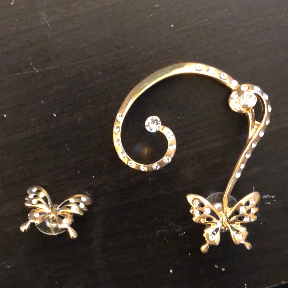 Butterfly ear cuff and earring